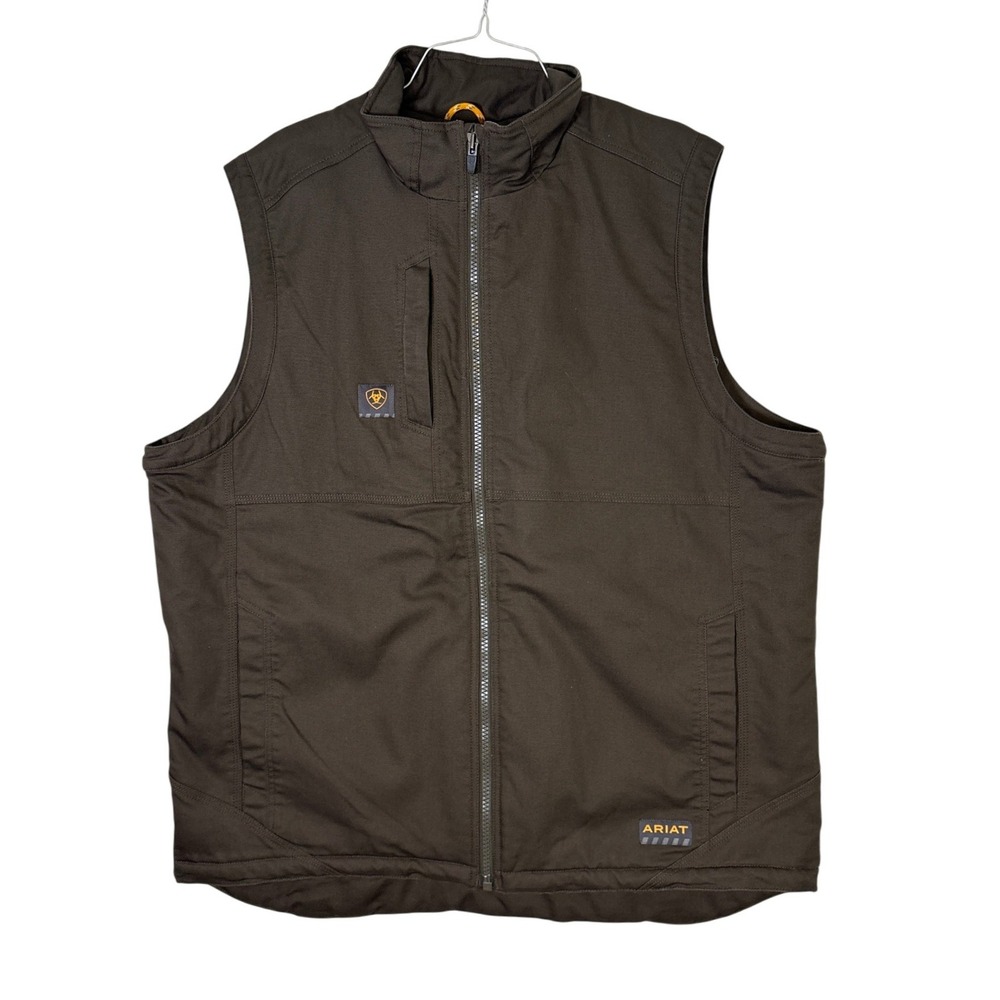 Ariat Rebar DuraCanvas Vest Mens Brown Sherpa Lined Water Repellent 10027851